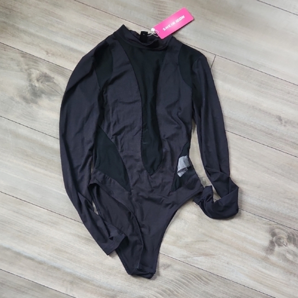 Shein Icon Black Long Sleeve Bodysuit NWT S - Picture 5 of 8